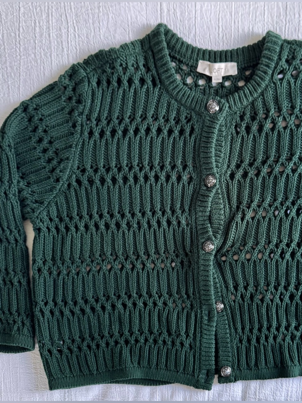 LOFT Green Open Knit Cardigan Sweater XL